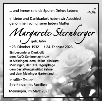 Traueranzeige von Margarete Sternberger von Südthüringer Presse