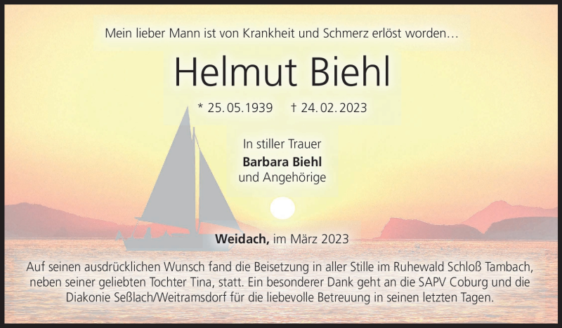  Traueranzeige für Helmut Biehl vom 18.03.2023 aus Neue Presse Coburg