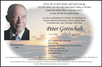 Traueranzeige von Peter Gottschalt von Südthüringer Presse