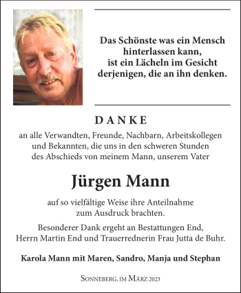 Traueranzeige von Jürgen Mann von Südthüringer Presse