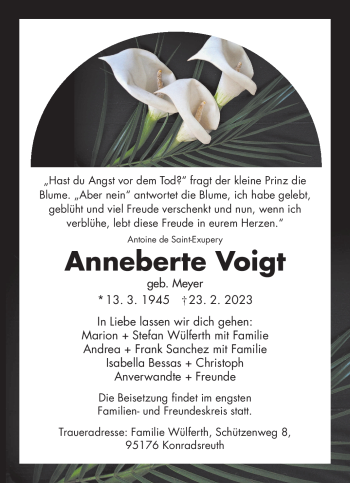 Traueranzeige von Anneberte Voigt von Frankenpost