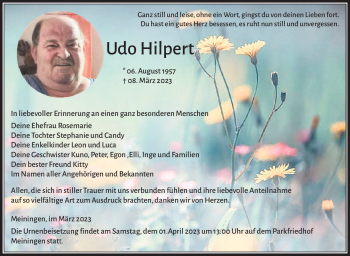 Traueranzeige von Udo Hilpert von Südthüringer Presse