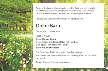 Traueranzeige von Dieter Bartel von Südthüringer Presse