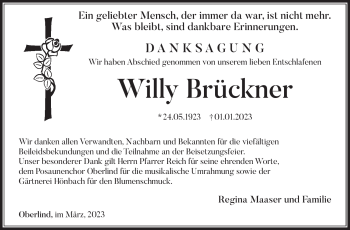 Traueranzeige von Willy Brückner von Südthüringer Presse