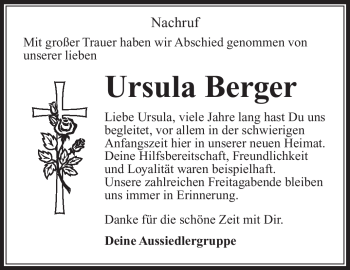 Traueranzeige von Ursula Berger von Frankenpost