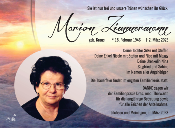 Traueranzeige von Marion Zimmermann von Südthüringer Presse