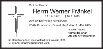 Traueranzeige von Werner Fränkel von Frankenpost