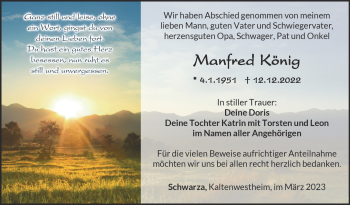 Traueranzeige von Manfred König von Südthüringer Presse