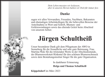 Traueranzeige von Jürgen Schultheiß von Südthüringer Presse