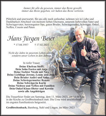 Traueranzeige von Hans Jürgen Beier von Südthüringer Presse