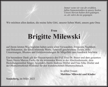 Traueranzeige von Brigitte Milewski von Südthüringer Presse