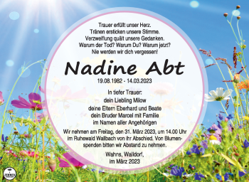 Traueranzeige von Nadine Abt von Südthüringer Presse