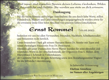 Traueranzeige von Ernst Rommel von Südthüringer Presse