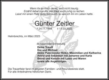 Traueranzeige von Günter Zeitler von Frankenpost