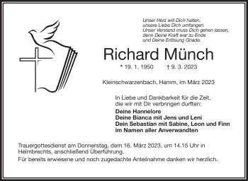 Traueranzeige von Richard Münch von Frankenpost