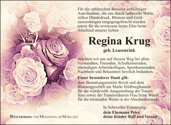 Traueranzeige von Regina Krug von Südthüringer Presse