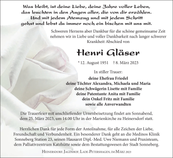 Traueranzeige von Henri Glaser von Südthüringer Presse
