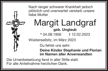 Traueranzeige von Margit Landgraf von Frankenpost