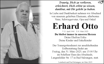 Traueranzeige von Erhard Otto von Südthüringer Presse
