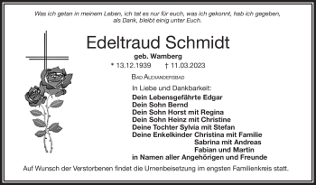 Traueranzeige von Edeltraud Schmidt von Frankenpost