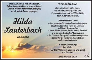 Traueranzeige von Hilda Lauterbach von Südthüringer Presse
