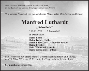 Traueranzeige von Manfred Luthardt von Südthüringer Presse
