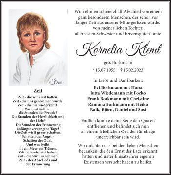 Traueranzeige von Kornelia Klemt von Südthüringer Presse