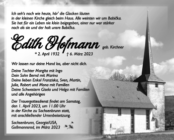 Traueranzeige von Edith Hofmann von Südthüringer Presse