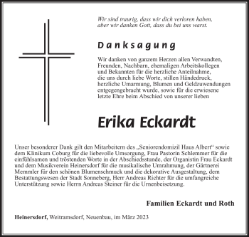 Traueranzeige von Erika Eckardt von Südthüringer Presse