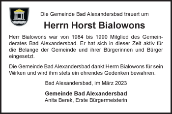 Traueranzeige von Horst Bialowons von Frankenpost