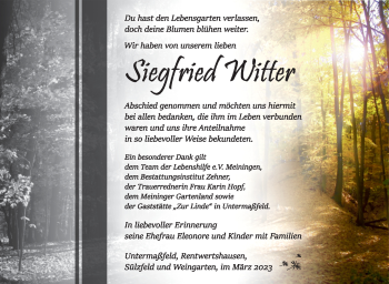 Traueranzeige von Siegfried Witter von Südthüringer Presse