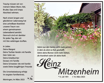 Traueranzeige von Heinz Mitzenheim von Südthüringer Presse