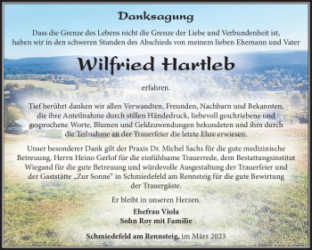 Traueranzeige von Wilfried Hatleb von Südthüringer Presse