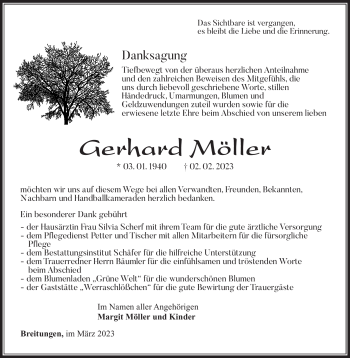 Traueranzeige von Gerhard Möller von Südthüringer Presse