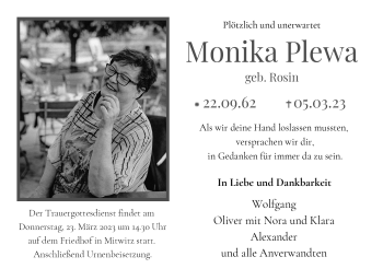 Traueranzeige von Monika Plewa von Neue Presse Coburg