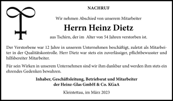 Traueranzeige von Heinz Dietz von Neue Presse Coburg