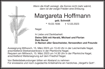 Traueranzeige von Margareta Hoffmann von Frankenpost