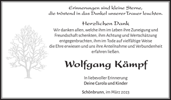 Traueranzeige von Wolfgang Kämpf von Südthüringer Presse