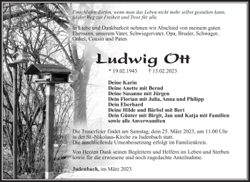 Traueranzeige von Ludwig Ott von Südthüringer Presse