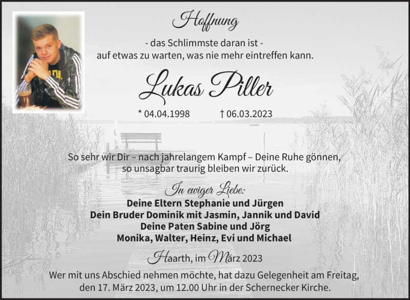  Traueranzeige für Lukas Piller vom 11.03.2023 aus Neue Presse Coburg