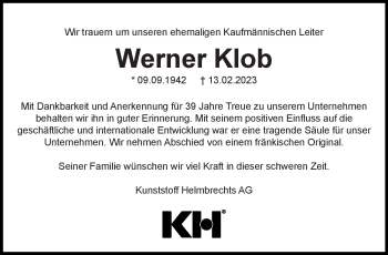 Traueranzeige von Werner Klob von Frankenpost