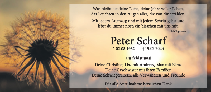  Traueranzeige für Peter Scharf vom 11.03.2023 aus Frankenpost