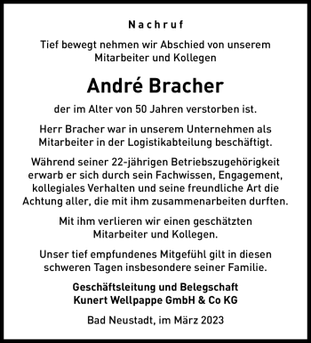 Traueranzeige von Andrè Bracher von Südthüringer Presse
