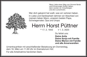 Traueranzeige von Horst Püttner von Frankenpost