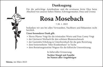 Traueranzeige von Rosa Mosebach von Südthüringer Presse