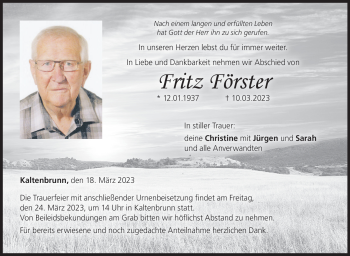 Traueranzeige von Fritz Förster von Neue Presse Coburg