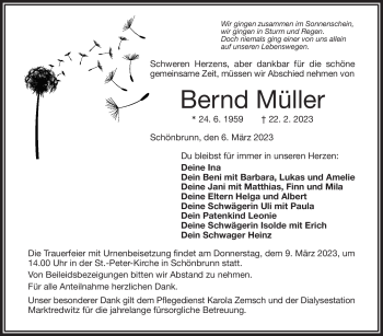 Traueranzeige von Bernd Müller von Frankenpost