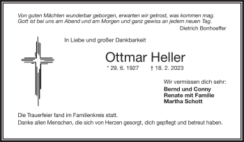 Traueranzeige von Ottmar Heller von Frankenpost