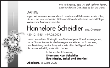 Traueranzeige von Hannelore Scheidler von Südthüringer Presse