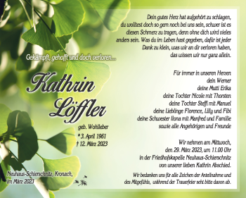 Traueranzeige von Kathrin Löffler von Südthüringer Presse